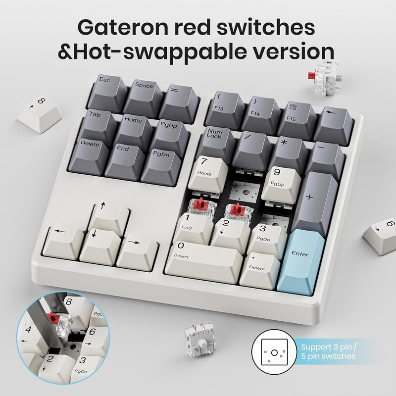 Kisnt Wireless Number Pad, Hot Swappable Mechanical Numpad,34 Keys 2.4GHz Rechargeable Numeric Keypad with PBT Keycaps for Laptop, Mac, PC Desktop - Image 5